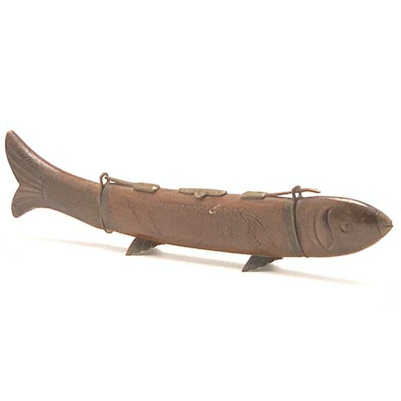 Vintage Wood and Brass Fish Carving Set - Picture 2 of 14